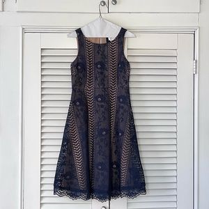 Anthropologie lined lace dress, size 0. Dark blue.